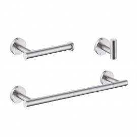 Bathroom Accessories Set 3-Pieces Towel Bar Toilet Paper Holder Coat Hook SUS 304 Stainless Steel Wall Mounted Brushed Finish, LA202-32
